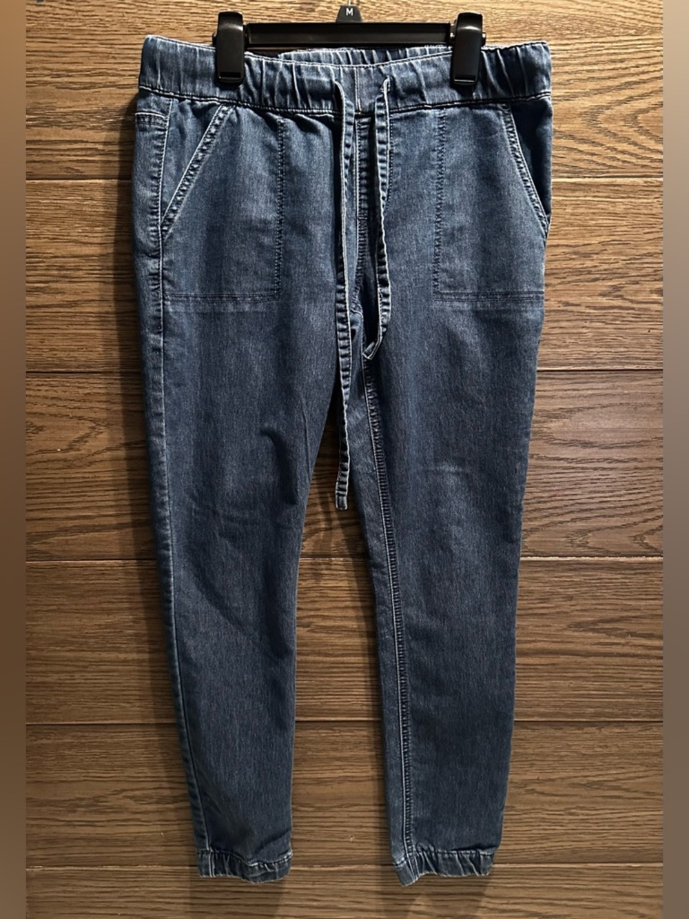 Women's Dark Blue Denim Jeggings with Drawstring Waist